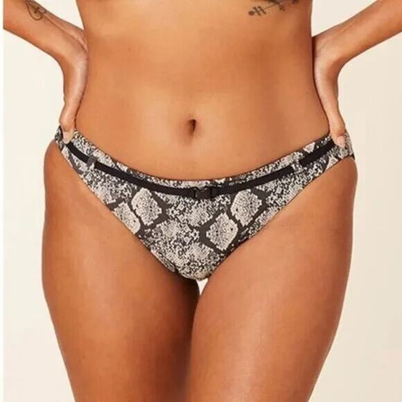 NWT Andie Riviera Snakeskin Print Bikini Belted Bottom Medium Rise M Black Cream - Picture 1 of 15